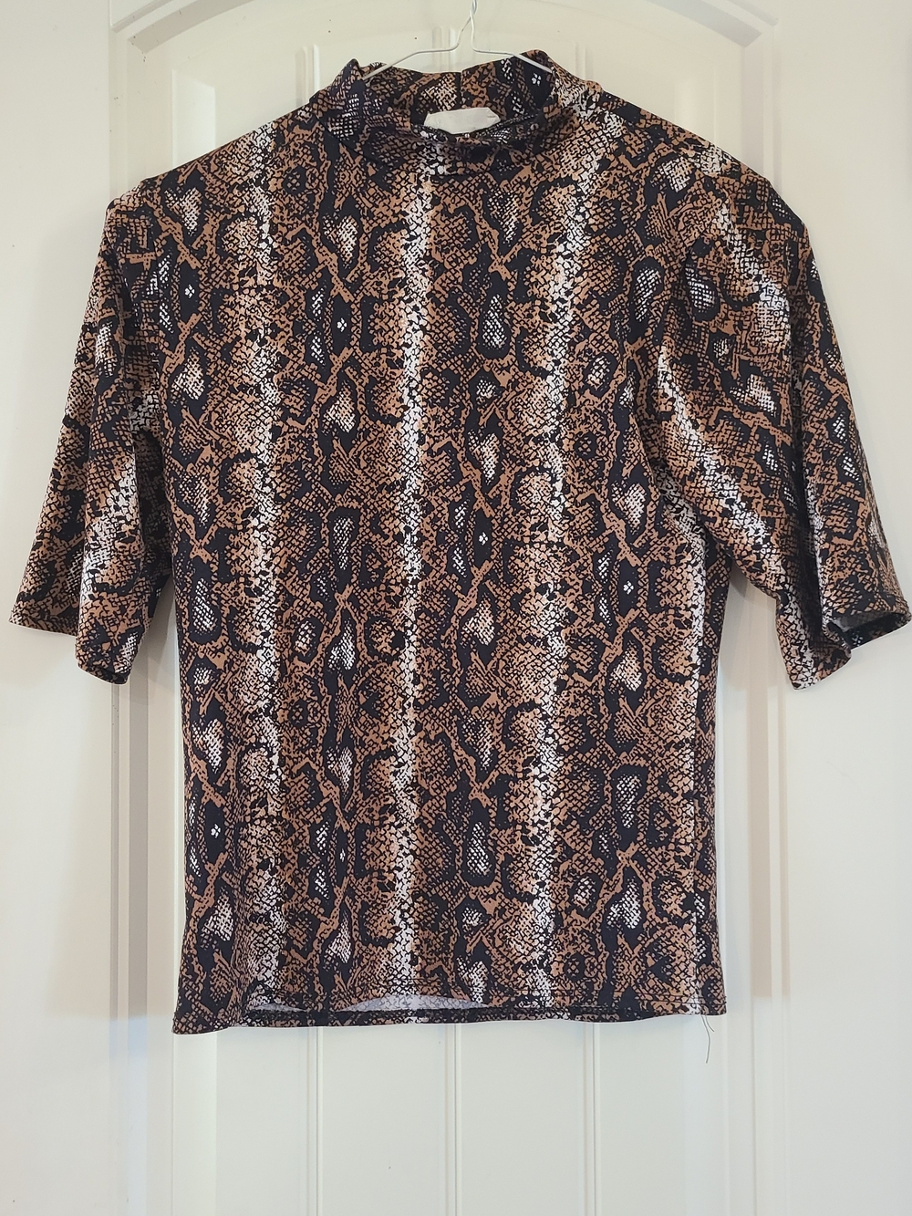 Olivia Rae Brown and Black Snake Print Mock Neck Top Size S